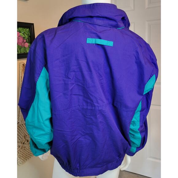 VTG 90s Eagles Ridge Blue Teal Color Block Windbreaker Retractable Hood Size M - Picture 3 of 9